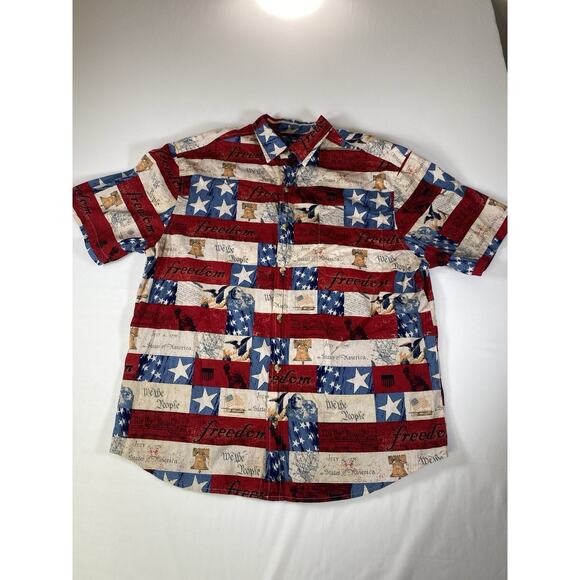 Cotton Traders Sport Short Sleeve Shirt Mens Large Patriotic "We The People" - Picture 1 of 7